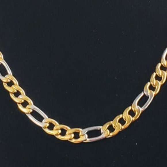 24" Womens 18K Gold Silver Mixed Two Tone Figaro Chain Link Necklace Jewelry 18 - Picture 4 of 4